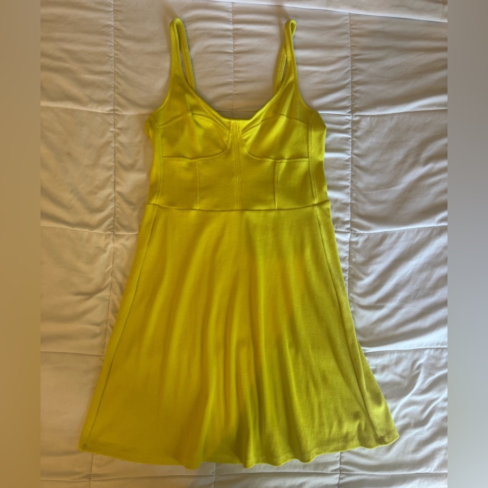 Universal Thread Bright Neon Yellow Ribbed Corset Top Dress